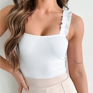 White Ruffle Strap Bodysuit